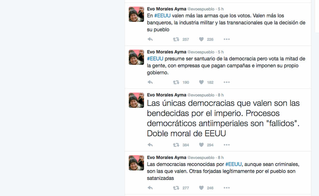 Evo Morales: «En Estados Unidos valen más las armas que los votos»