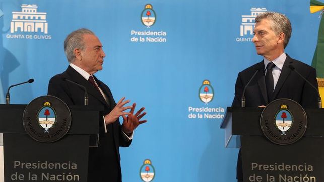 Macri y Temer buscarán espolear el comercio y una mayor apertura del Mercosur