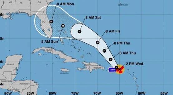 Dorian se convierte en huracán sobre las Islas Vírgenes de EE.UU.