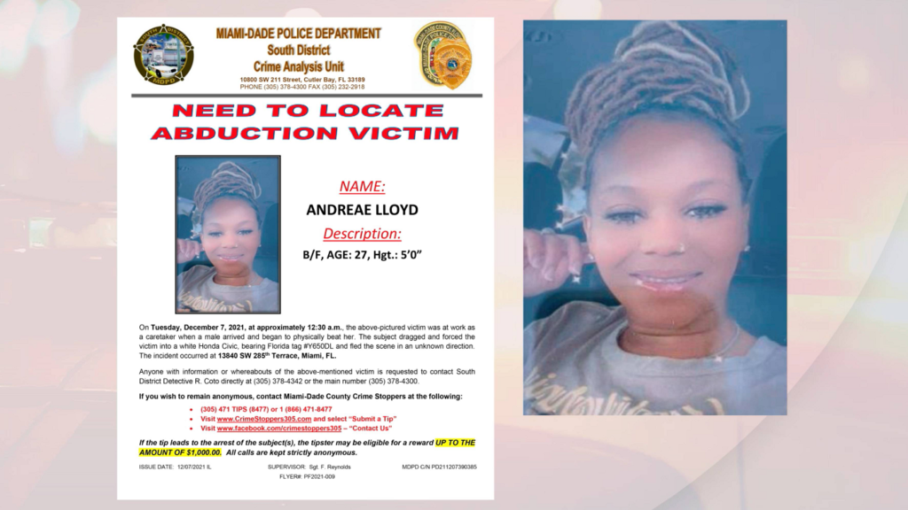 Policía busca a una mujer secuestrada en Miami-Dade